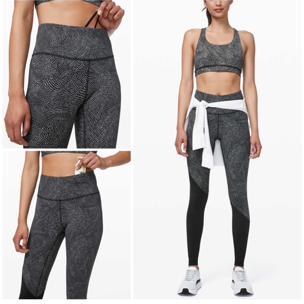 LuluLemon Speed Wunder Free Spirit Ice Gray Black Leggings Size 12